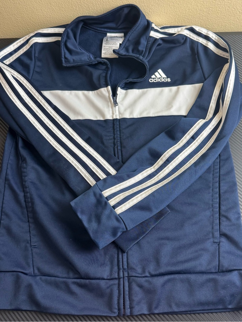 Adidas Kids Track Jacket Navy Blue White Stripe Full Zip Youth Size M (10/12)